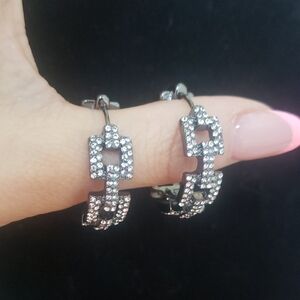 Silver Crystal Hoop Earrings Charcoal
